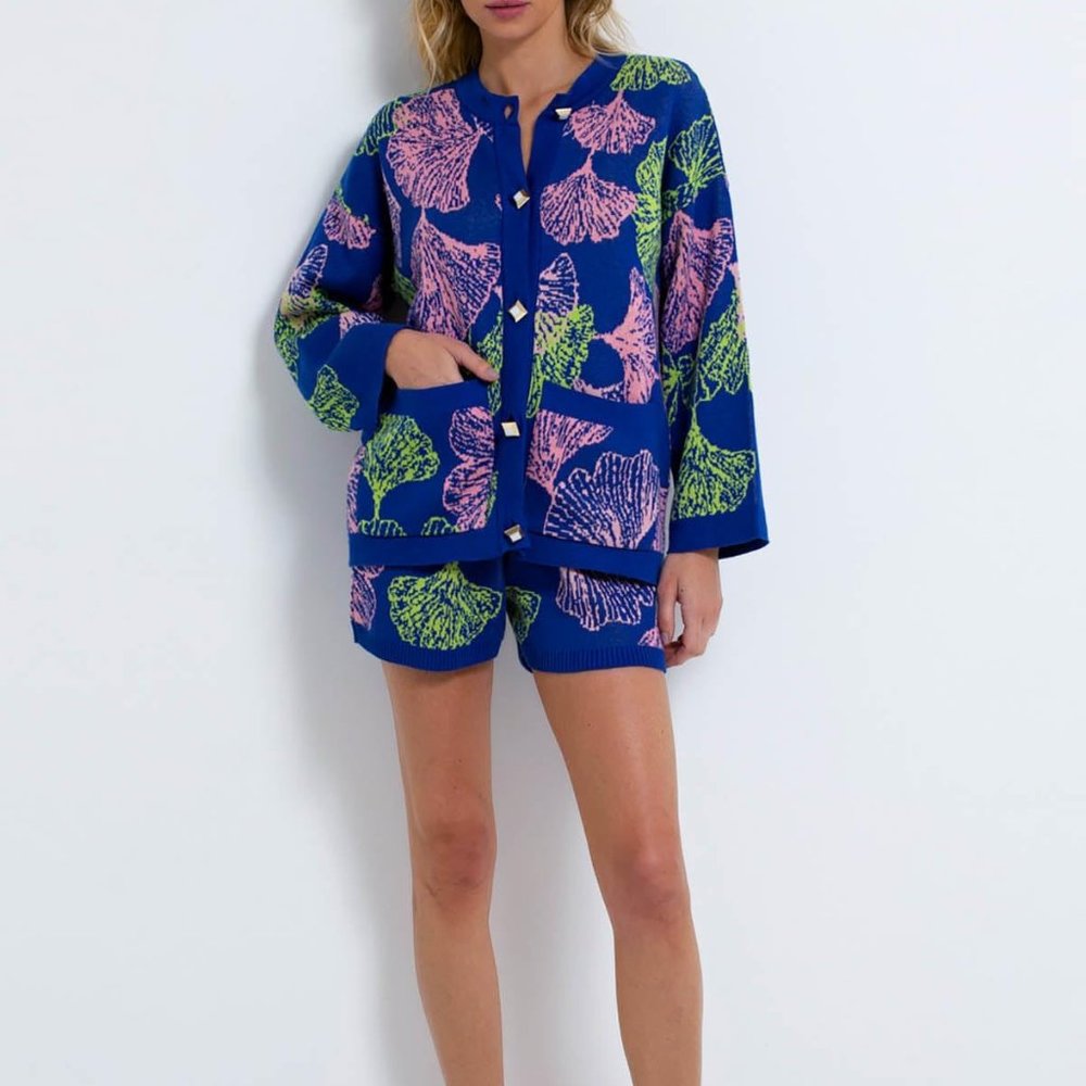PatBO Ocean Leaf Intarsia Knit Cardigan